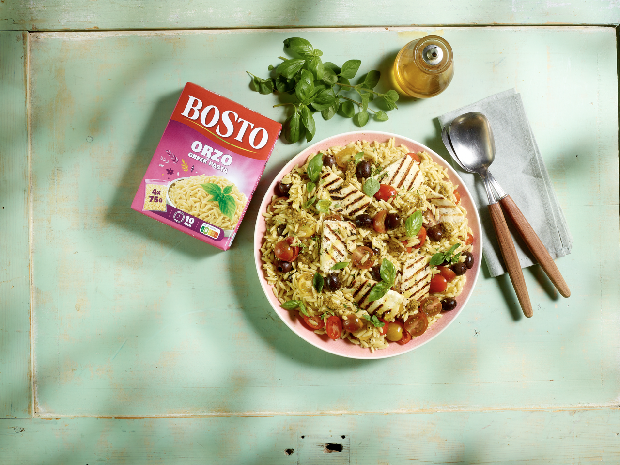 Bosto Recept - Orzo salade met halloumi en pesto